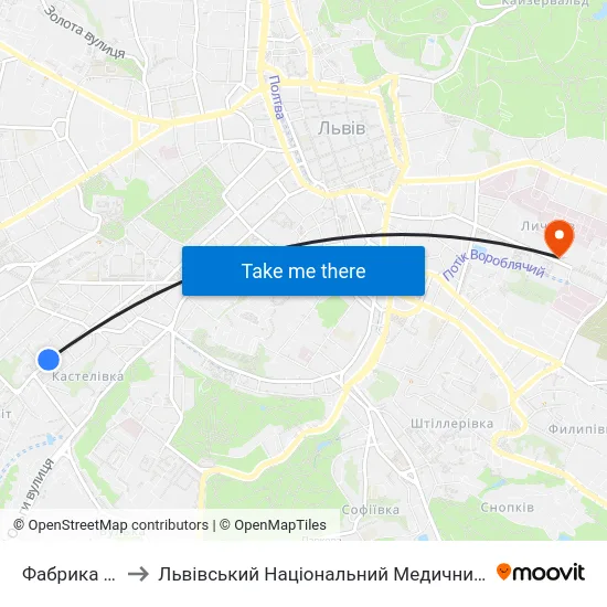 Фабрика Левинського to Львівський Національний Медичний Університет Імені Данила Галицького map