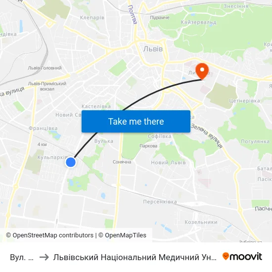 Вул. Аркаса to Львівський Національний Медичний Університет Імені Данила Галицького map