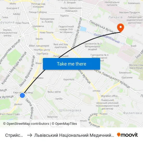 Стрийський Ринок to Львівський Національний Медичний Університет Імені Данила Галицького map