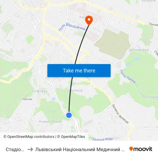 Стадіон Україна to Львівський Національний Медичний Університет Імені Данила Галицького map