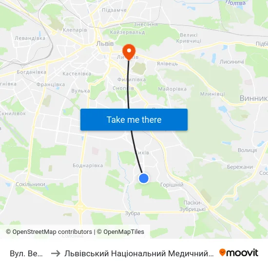 Вул. Вернадського to Львівський Національний Медичний Університет Імені Данила Галицького map