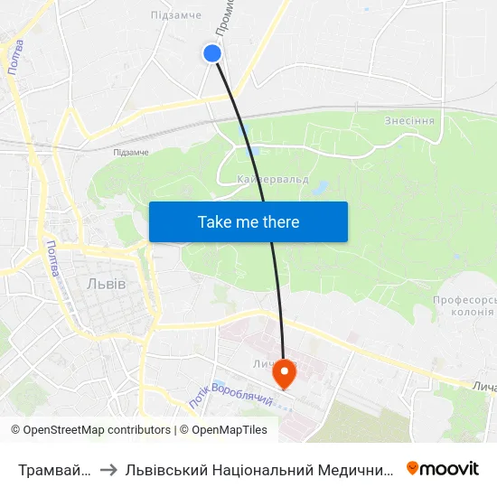 Трамвайне Депо №2 to Львівський Національний Медичний Університет Імені Данила Галицького map