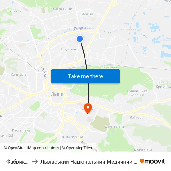 Фабрика Світанок to Львівський Національний Медичний Університет Імені Данила Галицького map