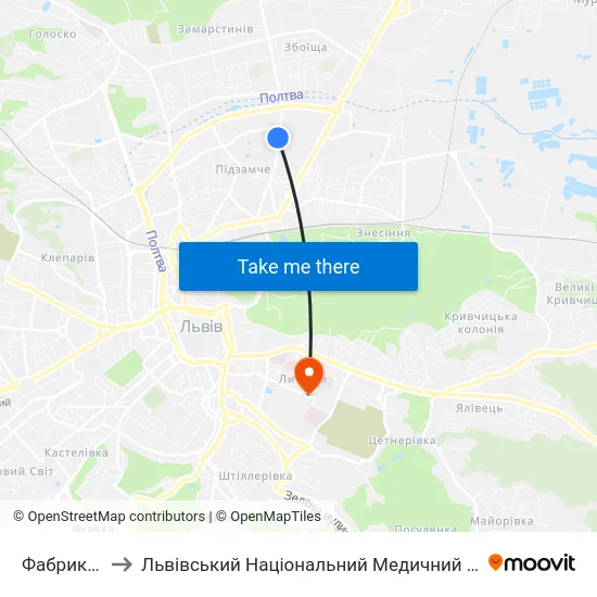 Фабрика Світанок to Львівський Національний Медичний Університет Імені Данила Галицького map