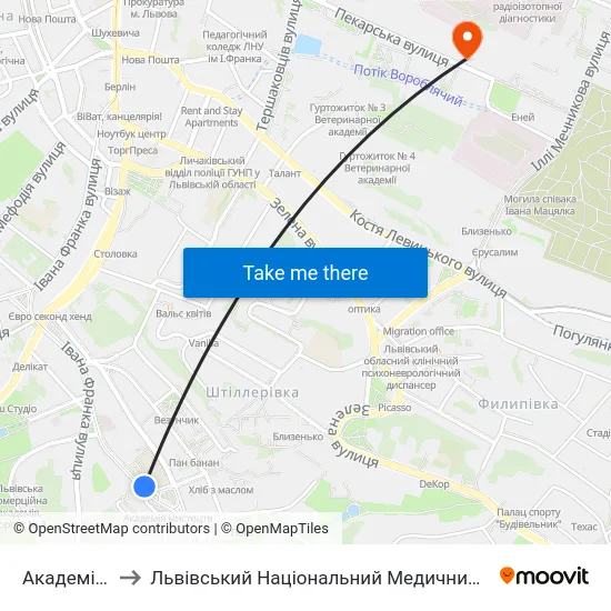 Академія Мистецтв to Львівський Національний Медичний Університет Імені Данила Галицького map
