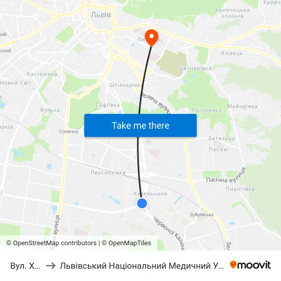 Вул. Хуторівка to Львівський Національний Медичний Університет Імені Данила Галицького map