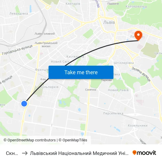 Скнилівок to Львівський Національний Медичний Університет Імені Данила Галицького map