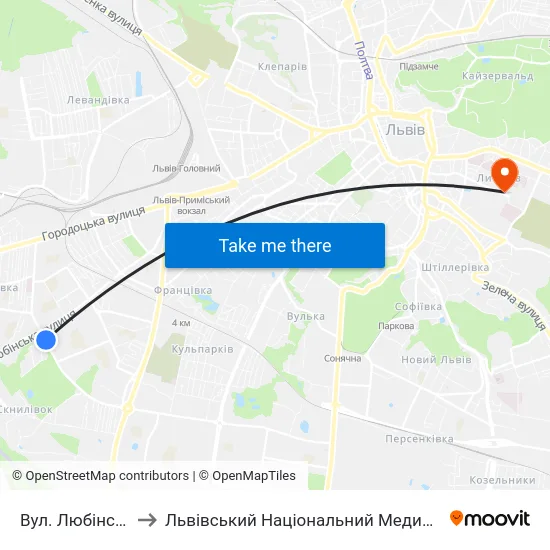 Вул. Любінська / Виговського to Львівський Національний Медичний Університет Імені Данила Галицького map