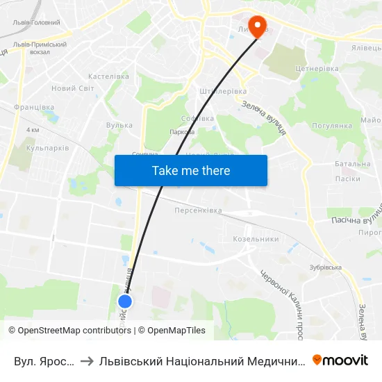 Вул. Ярослава Гашека to Львівський Національний Медичний Університет Імені Данила Галицького map