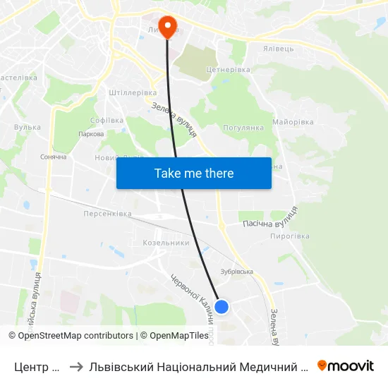 Центр Довженка to Львівський Національний Медичний Університет Імені Данила Галицького map