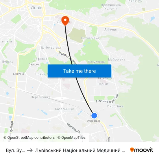 Вул. Зубрівська to Львівський Національний Медичний Університет Імені Данила Галицького map