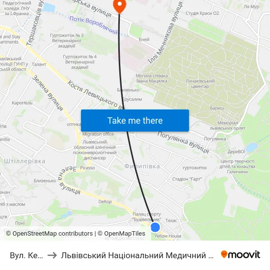 Вул. Керченська to Львівський Національний Медичний Університет Імені Данила Галицького map