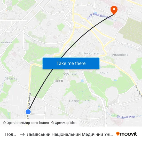 Податкова to Львівський Національний Медичний Університет Імені Данила Галицького map