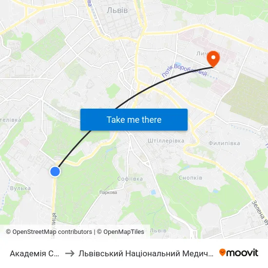 Академія Сухопутних Військ to Львівський Національний Медичний Університет Імені Данила Галицького map