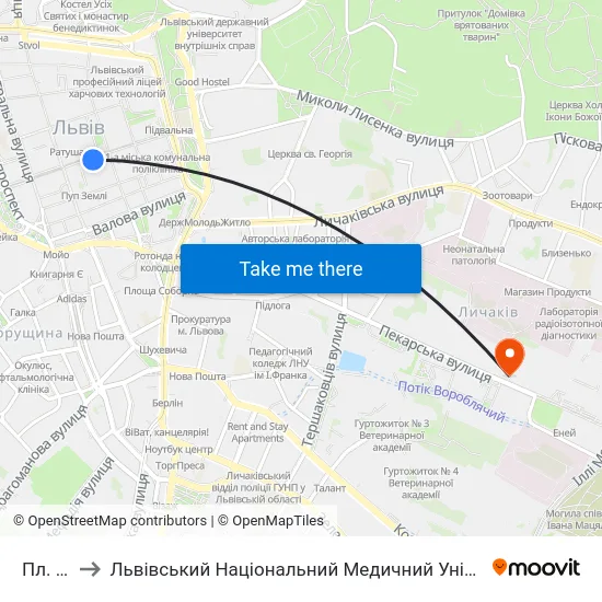 Пл. Ринок to Львівський Національний Медичний Університет Імені Данила Галицького map