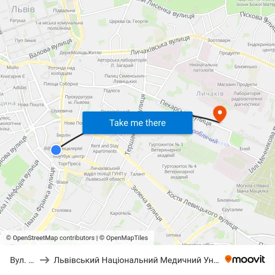 Вул. Зелена to Львівський Національний Медичний Університет Імені Данила Галицького map
