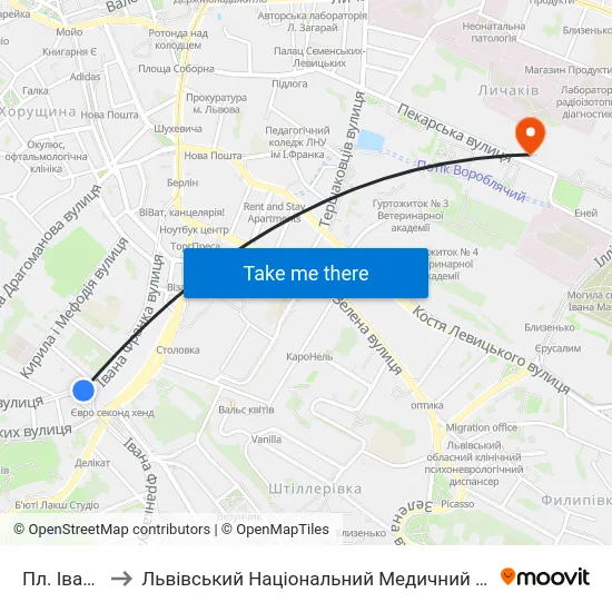 Пл. Івана Франка to Львівський Національний Медичний Університет Імені Данила Галицького map