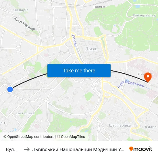 Вул. Русових to Львівський Національний Медичний Університет Імені Данила Галицького map