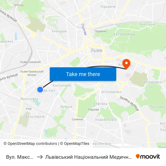 Вул. Максима Залізняка to Львівський Національний Медичний Університет Імені Данила Галицького map