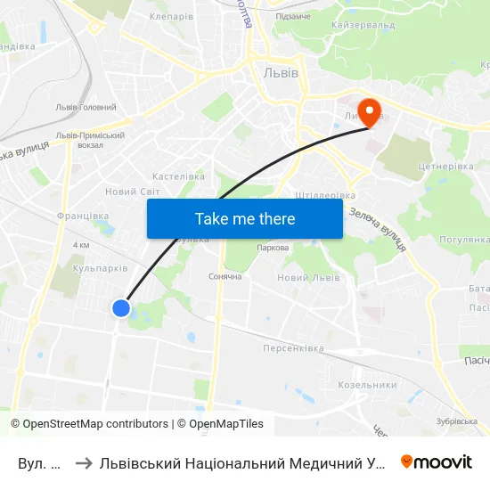 Вул. Бойчука to Львівський Національний Медичний Університет Імені Данила Галицького map