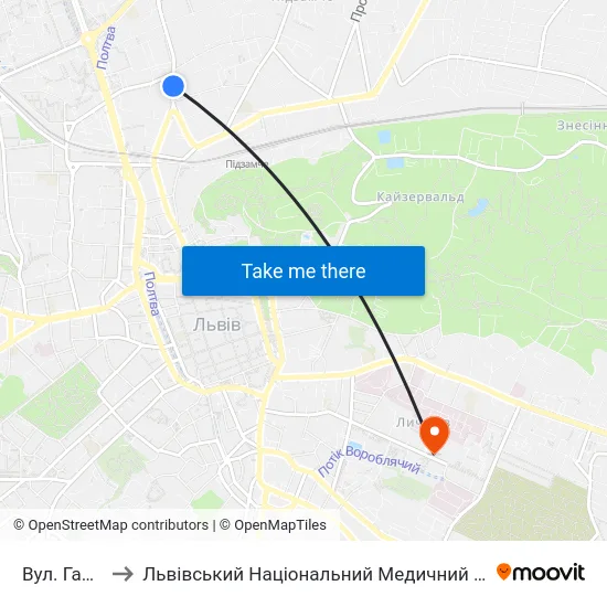 Вул. Гайдамацька to Львівський Національний Медичний Університет Імені Данила Галицького map