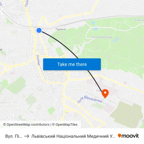 Вул. Під Дубом to Львівський Національний Медичний Університет Імені Данила Галицького map