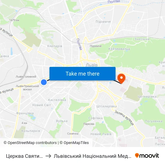 Церква Святих Ольги Та Єлизавети to Львівський Національний Медичний Університет Імені Данила Галицького map