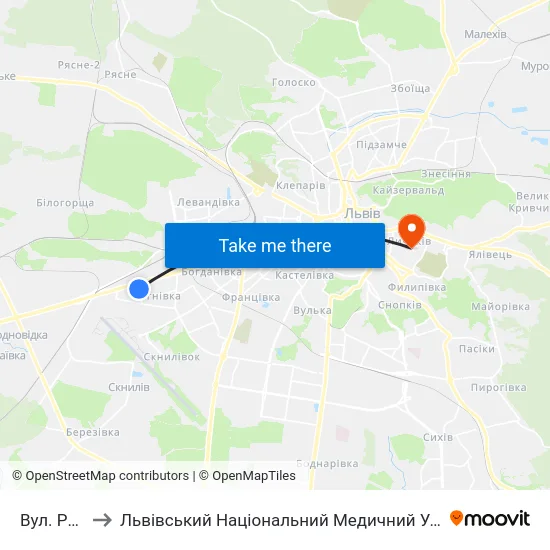 Вул. Ряшівська to Львівський Національний Медичний Університет Імені Данила Галицького map