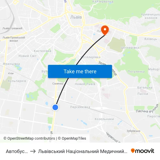 Автобусний Завод to Львівський Національний Медичний Університет Імені Данила Галицького map
