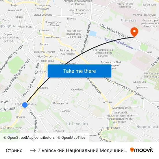 Стрийський Ринок to Львівський Національний Медичний Університет Імені Данила Галицького map