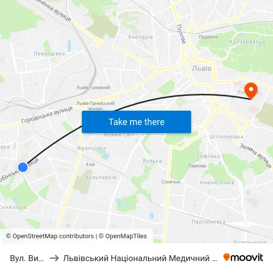 Вул. Виговського to Львівський Національний Медичний Університет Імені Данила Галицького map