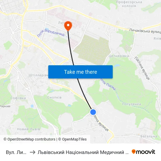 Вул. Липова Алея to Львівський Національний Медичний Університет Імені Данила Галицького map