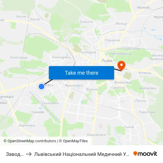 Завод "Лорта" to Львівський Національний Медичний Університет Імені Данила Галицького map