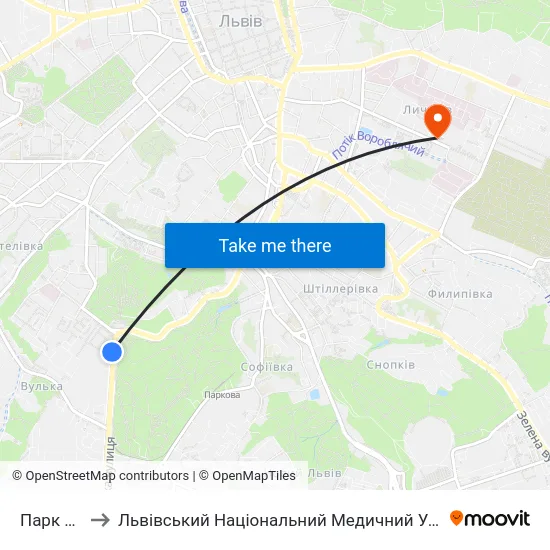 Парк Культури to Львівський Національний Медичний Університет Імені Данила Галицького map