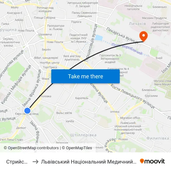 Стрийський Ринок to Львівський Національний Медичний Університет Імені Данила Галицького map