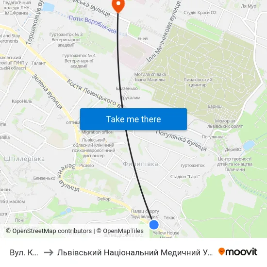 Вул. Кримська to Львівський Національний Медичний Університет Імені Данила Галицького map