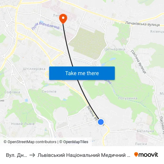 Вул. Дністерська to Львівський Національний Медичний Університет Імені Данила Галицького map