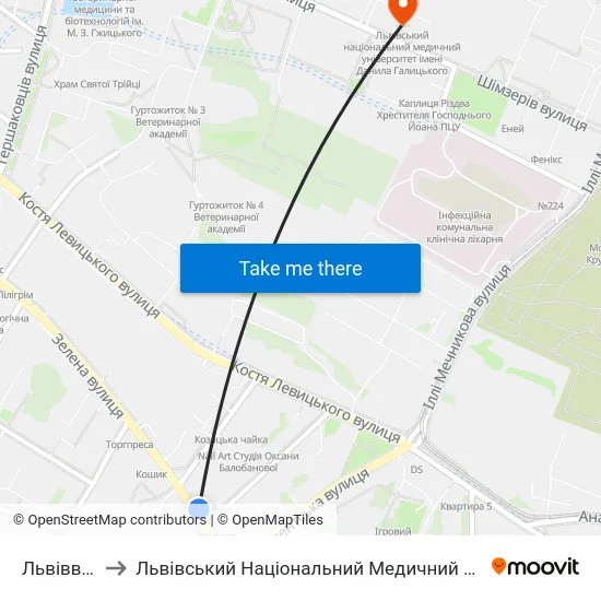 Львівводоканал to Львівський Національний Медичний Університет Імені Данила Галицького map