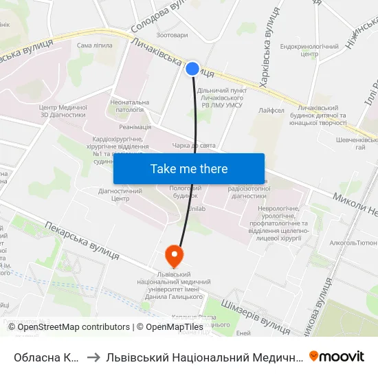 Обласна Клінічна Лікарня to Львівський Національний Медичний Університет Імені Данила Галицького map