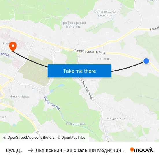 Вул. Дріжджова to Львівський Національний Медичний Університет Імені Данила Галицького map
