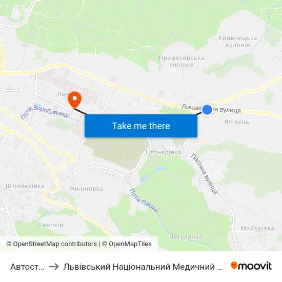 Автостанція №6 to Львівський Національний Медичний Університет Імені Данила Галицького map