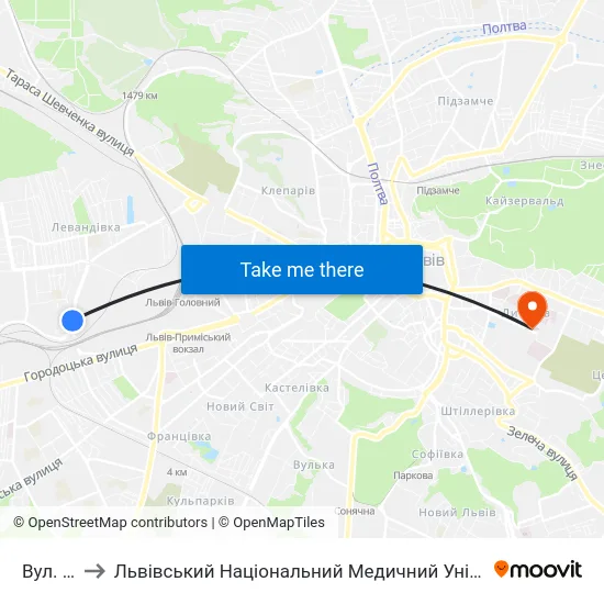 Вул. Сяйво to Львівський Національний Медичний Університет Імені Данила Галицького map
