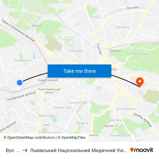 Вул. Сяйво to Львівський Національний Медичний Університет Імені Данила Галицького map
