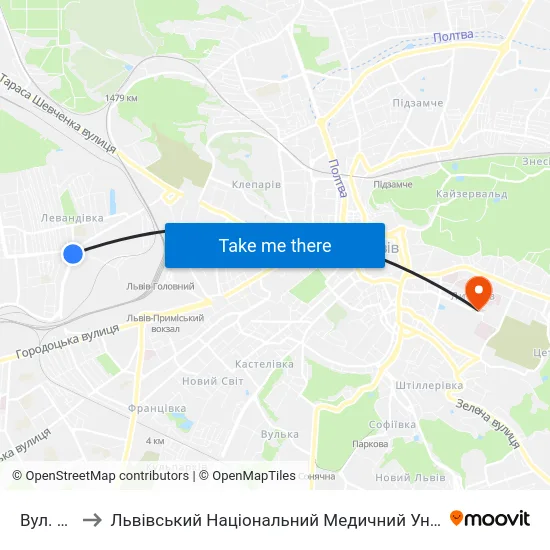 Вул. Широка to Львівський Національний Медичний Університет Імені Данила Галицького map