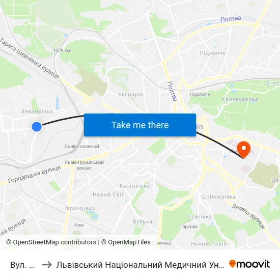 Вул. Широка to Львівський Національний Медичний Університет Імені Данила Галицького map