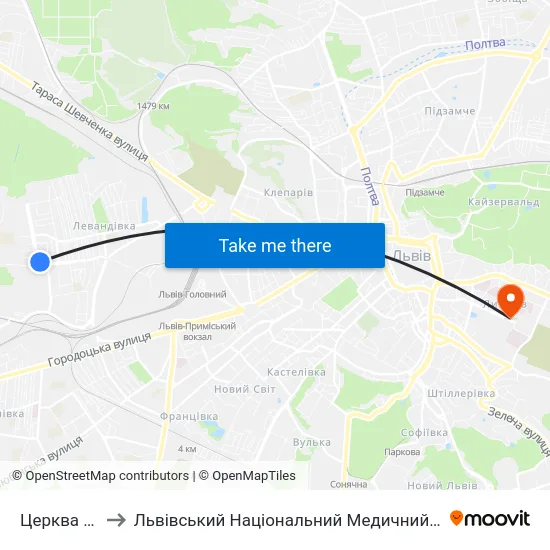 Церква Вознесіння to Львівський Національний Медичний Університет Імені Данила Галицького map