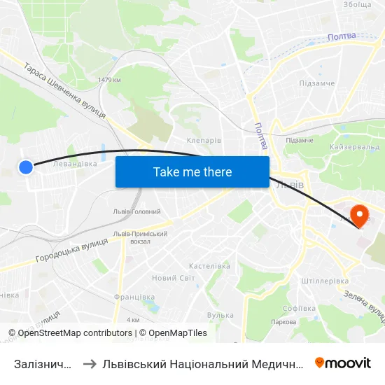Залізнична Поліклініка to Львівський Національний Медичний Університет Імені Данила Галицького map