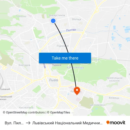 Вул. Пилипа Орлика to Львівський Національний Медичний Університет Імені Данила Галицького map