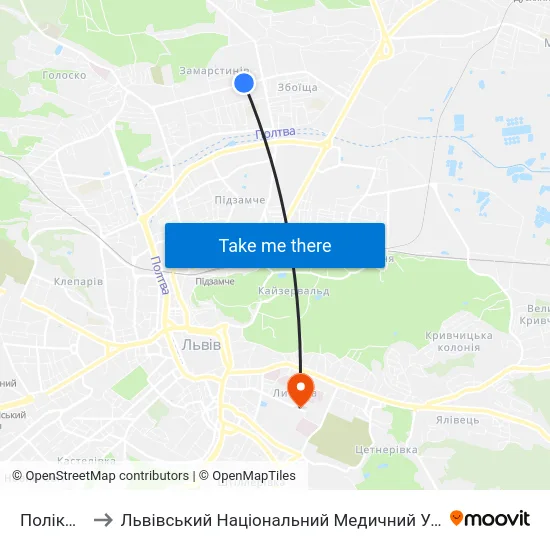 Поліклініка №2 to Львівський Національний Медичний Університет Імені Данила Галицького map