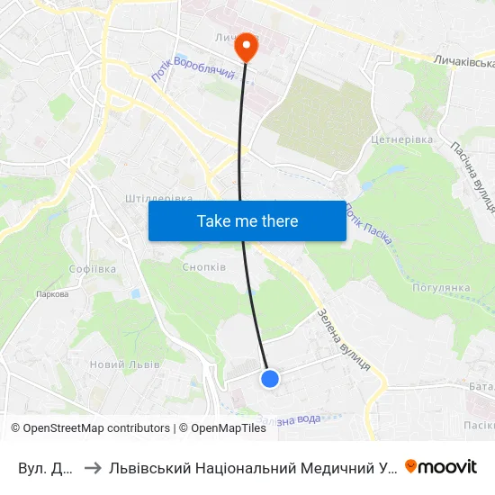 Вул. Дунайська to Львівський Національний Медичний Університет Імені Данила Галицького map